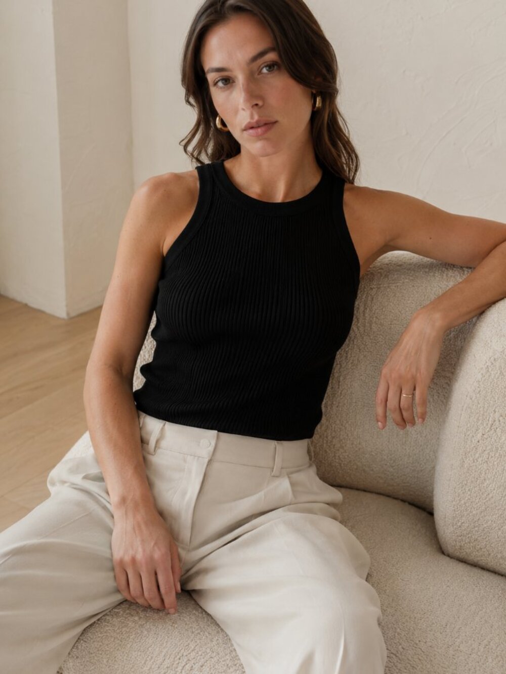 NWT TOTEME BLACK SEAMLESS STRETCH RIBBED KNIT TANK TOP